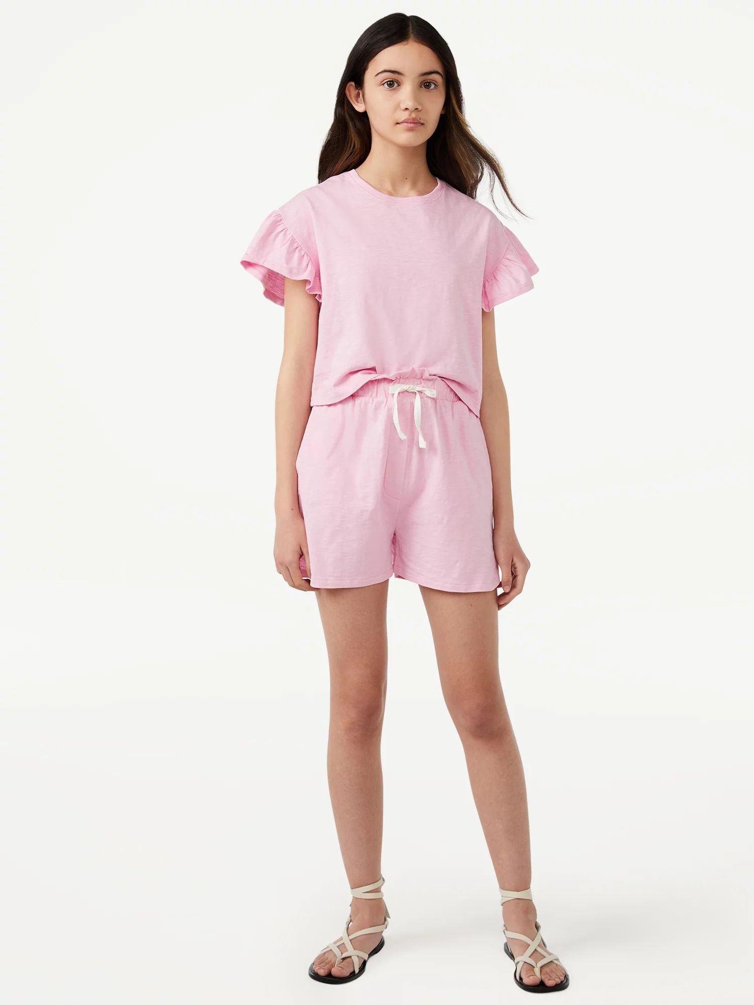 Free Assembly Girls Bell Sleeve T-Shirt and Shorts, 2-Piece Set, Sizes 4-18 - Walmart.com | Walmart (US)