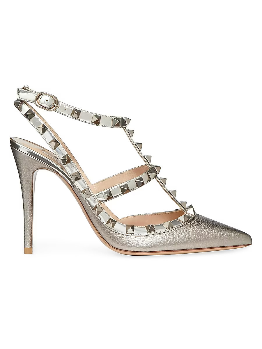 Women's Rockstud Ankle Strap Pumps 100 MM - Silver - Size 6 | Saks Fifth Avenue