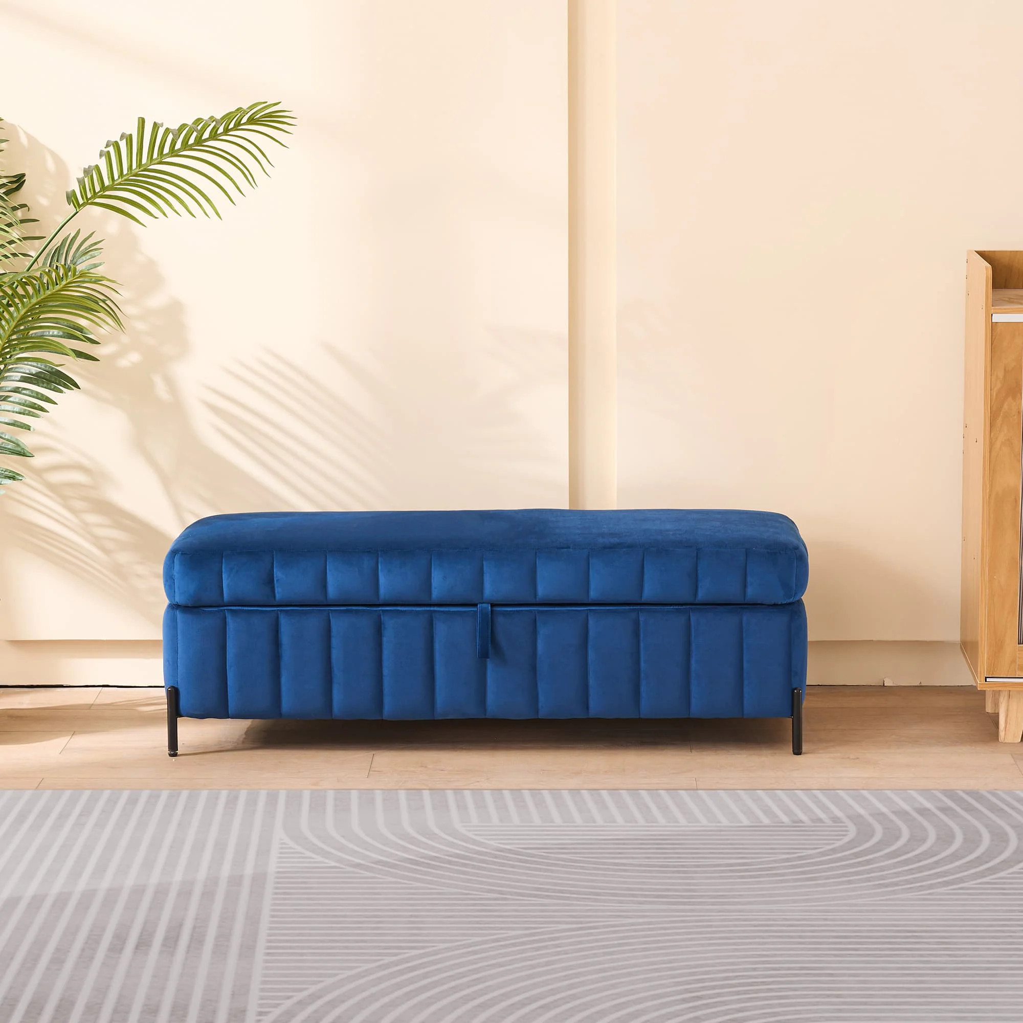 Lycvki Upholstered Velvet Storage Soft Bench Casual Navy Storage Bench with Storage 49.21-in x 17.32-in x 16.93-in one_size in Blue | BB-26 | Lowe's