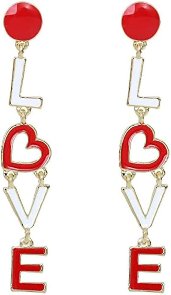 Red Love Earrings for Women Girls Red Long Love Heart Dangle Drop Earrings Valentines Day Stateme... | Amazon (US)
