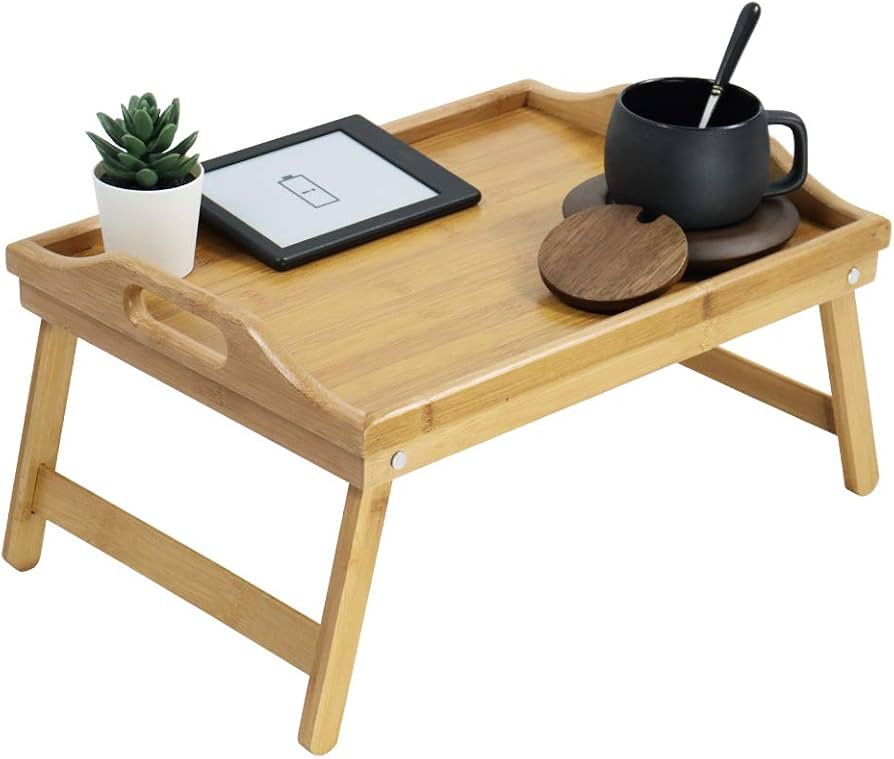KKTONER Bamboo Bed Table Tray Breakfast Tray with Folding Legs Bed Tray for Eating and Laptop Ser... | Amazon (US)