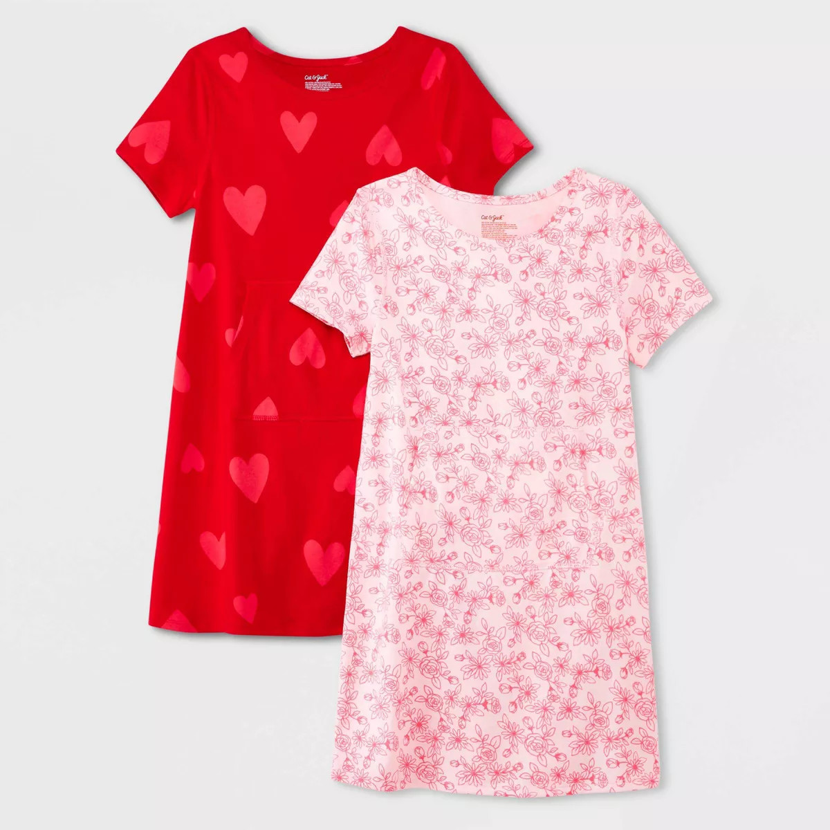 Girls' 2pk Adaptive Short Sleeve Valentines Day Dress - Cat & Jack™ Red/Pink | Target