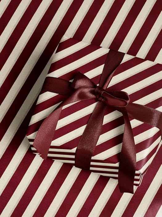 MOTIVE GIFT Burgundy Wrapping Paper, Maroon Striped Gifts Wrap, Christmas Wrapping Paper Roll, Ho... | Amazon (US)
