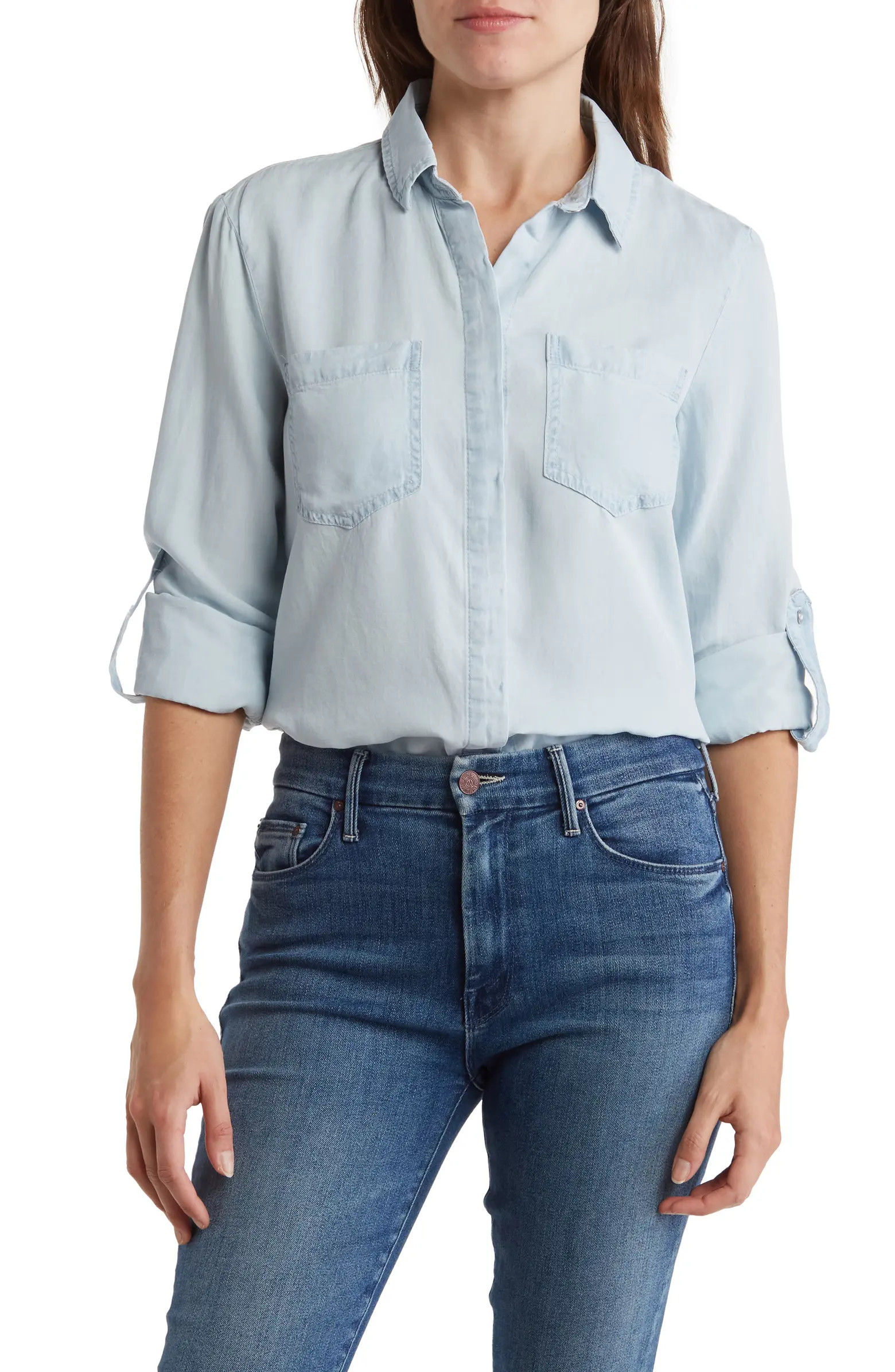 FOR THE REPUBLIC Roll-Tab Sleeve Tencel® Button-Up Shirt | Nordstromrack | Nordstrom Rack