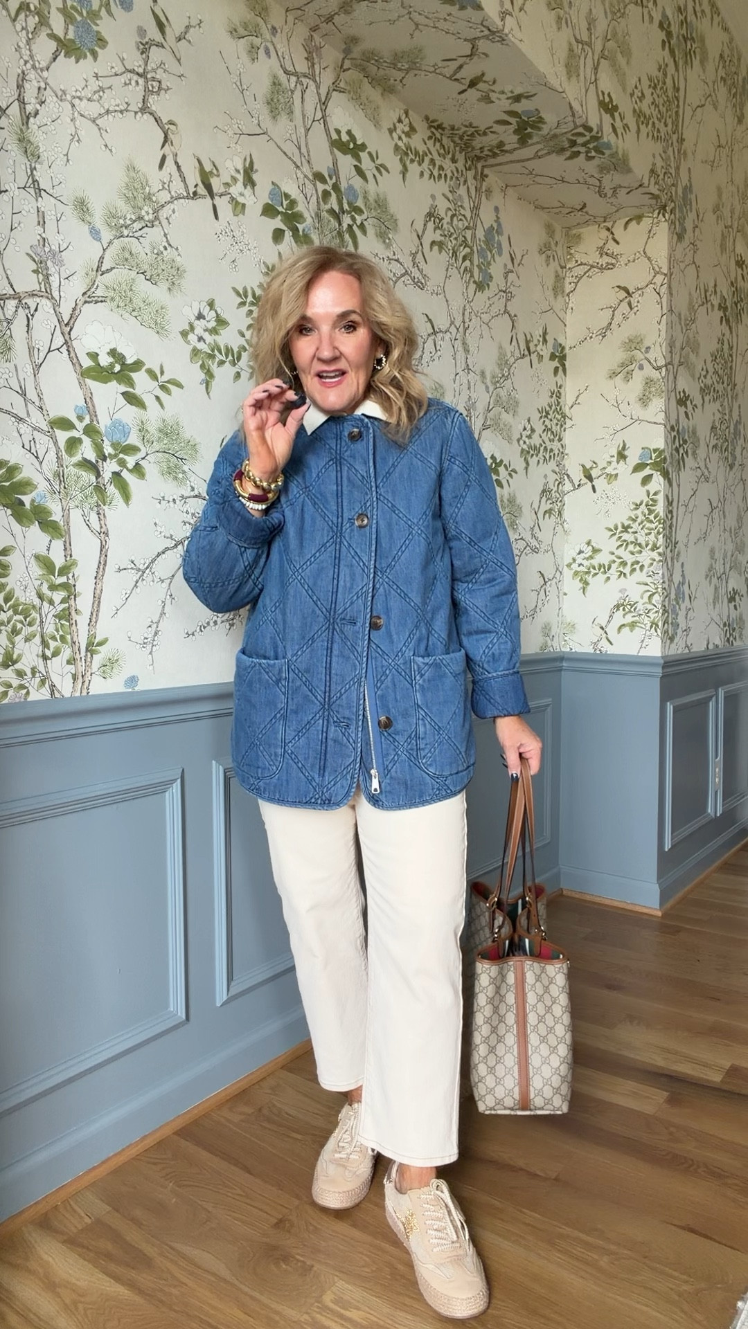 Classic diamond stitch denim jacket under $100 wearing a medium 
New loft arrivals. Sizes in jeans all 29 petite. 
Floral Quilted jacket medium petite 
Everything else size medium/8/29 regular 
Outfits for early spring, vacations, some wear right now  
20% off Allie & Bess code NANETTE20
20% off case-mate acrylic bag code NANETTE20

#LTKOver40 #LTKSaleAlert #LTKPetite