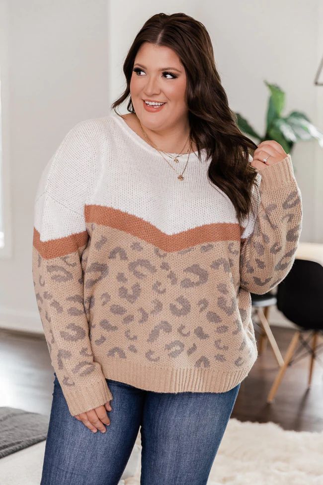 Wait For You Mocha Colorblock Animal Print Sweater | The Pink Lily Boutique