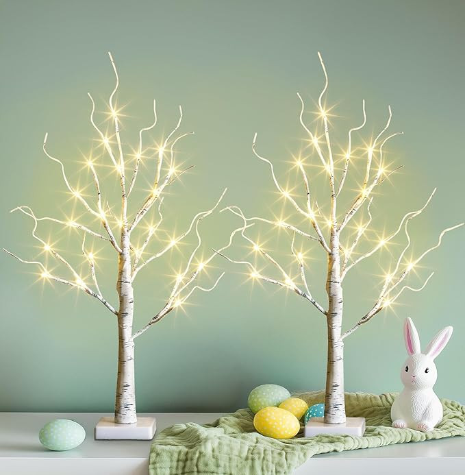 PEIDUO Easter Decorations, 2FT Birch Tree with LED Lights, Warm White Light up Tree Lamp, Easter ... | Amazon (US)