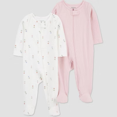 Carter's Just One You® Baby Girls' 2pk Floral Sleep N' Play - Pink/Ivory | Target