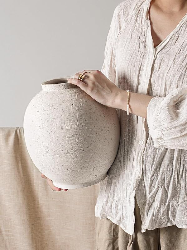 Large White Ceramic Vase - 9.8 Inch Rustic Farmhouse Vase for Home Decor, Minimalist Tall Vases f... | Walmart (US)