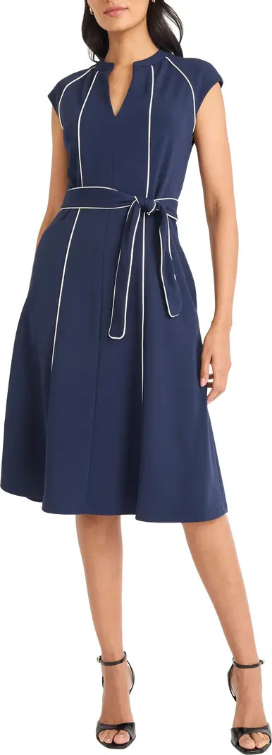 Contrast Piped Belted Midi Dress | Nordstrom