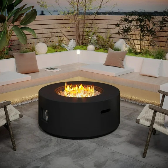 HongTaoK 32.5" Round Propane Fire Pit Black 50K BTU with Lava Rocks, and Eco-friendly, Black | Walmart (US)