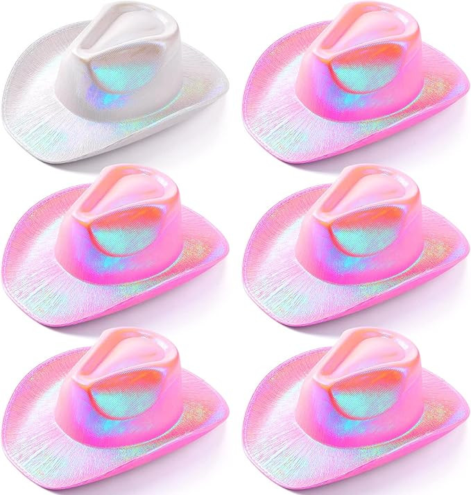6 Pieces Glitter Cowgirl Hats Women Bride Hat Holographic Cowboy Hat Space Hats for Wedding Birth... | Amazon (US)