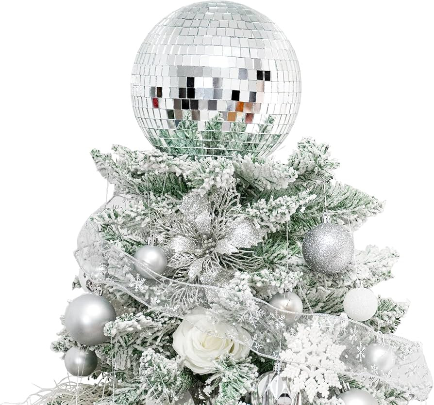 Amazon.com: Silver Christmas Tree Topper 8 Inch Mirror Disco Ball Tree Topper, Cool and Fun Disco... | Amazon (US)