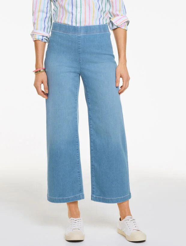Wide Crop Pull-On Travel Jeans - Mercer Wash | Talbots