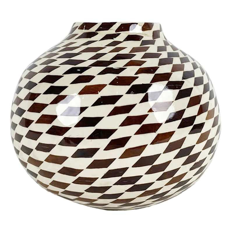 Brown & Tan Diamond Checker Bamboo Vase, 8.2" | At Home