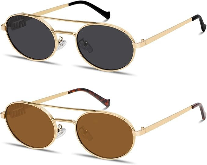 Retro Oval 90s Metal Sunglasses for Women, 2025 Trendy Chic Narrow Gold Sun Glasses Fashion Sunni... | Amazon (US)
