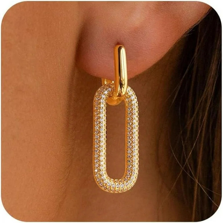 Gold Earrings for Women Trendy, Simple Dainty 14K Gold Plated Paperclip Square Chain Link Dangle ... | Walmart (US)