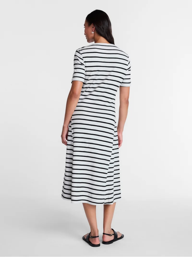 Time and Tru Women's and Women's Plus Seamed Cotton Midi Dress, Sizes XS-4X | Walmart (US)