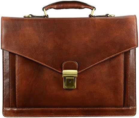 Time Resistance Leather Briefcase for Men Handmade Italian Laptop Bag Classy Brown Attache Case | Amazon (US)