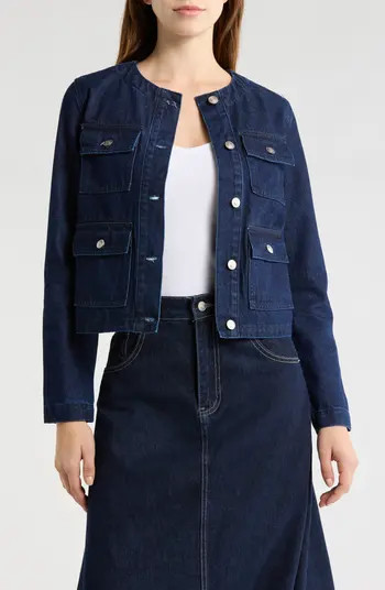 Collarless Crop Denim Jacket | Nordstrom Rack