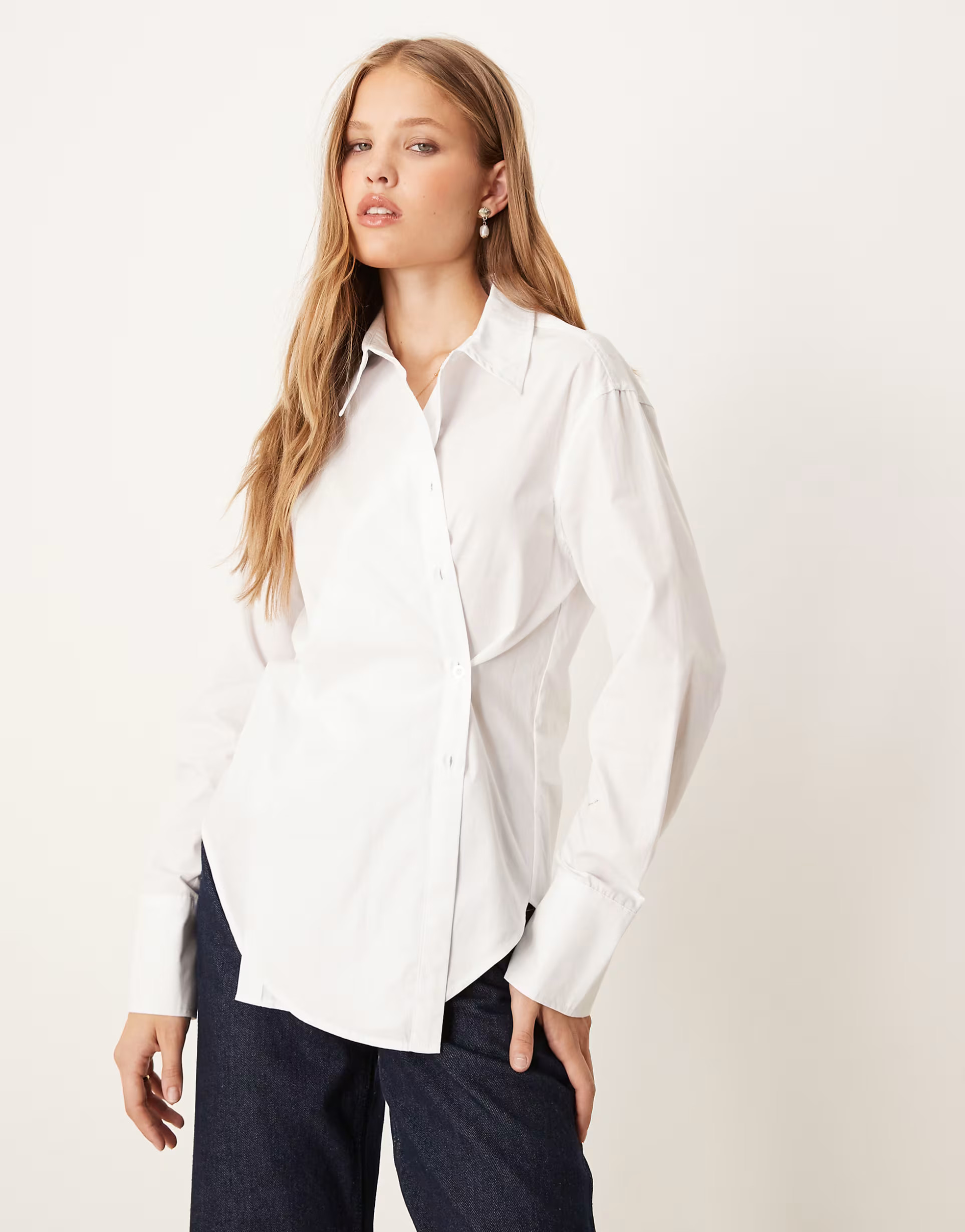 Gina Tricot long sleeve asymmetric poplin shirt in white | ASOS (Global)