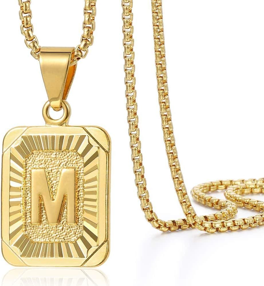 Trendsmax Initial A-Z Letter Pendant Necklace Mens Womens Capital Letter Yellow Gold Plated Stainles | Amazon (US)