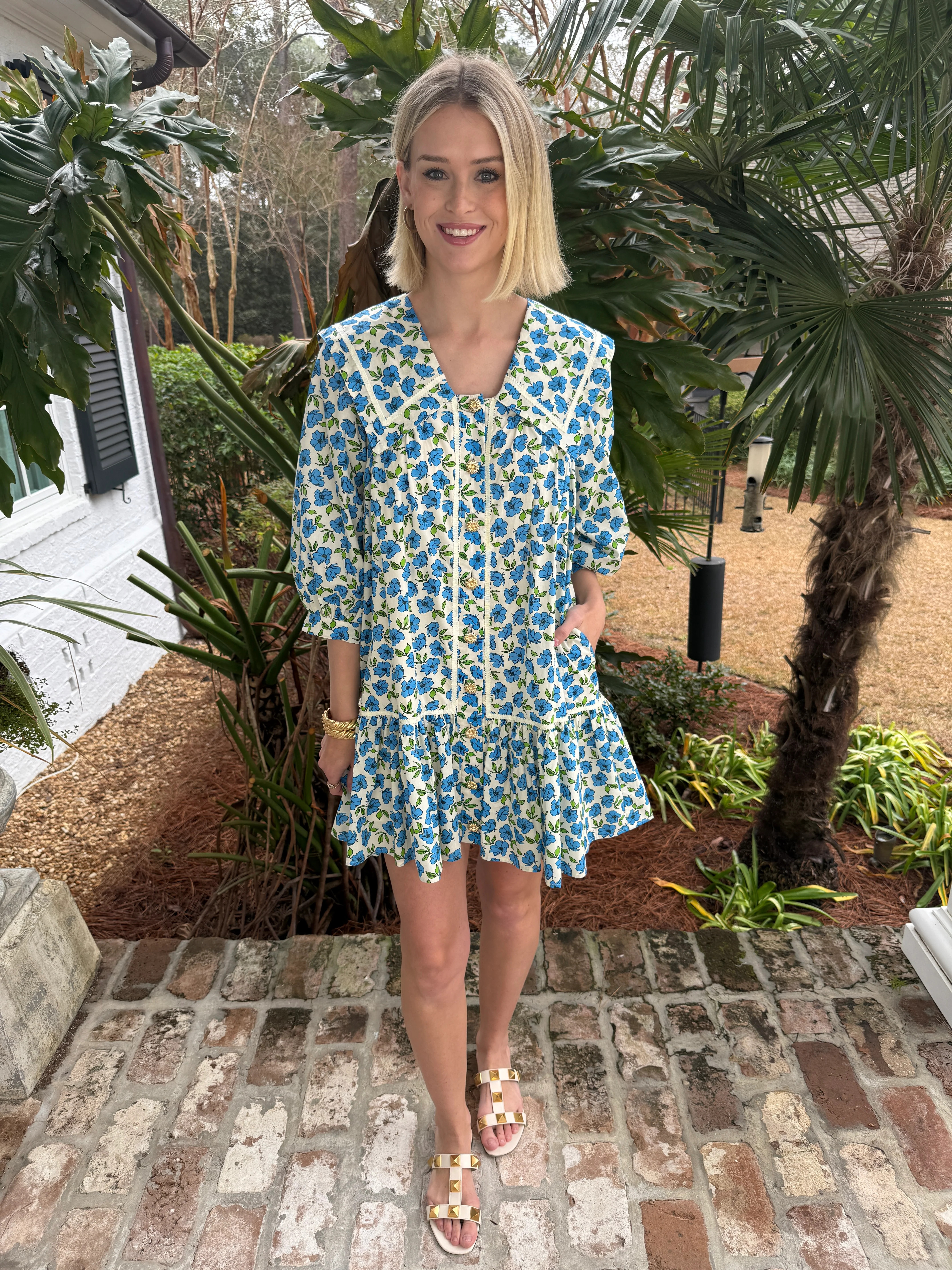 Monica Blue Floral Mini Dress | Caroline Hill