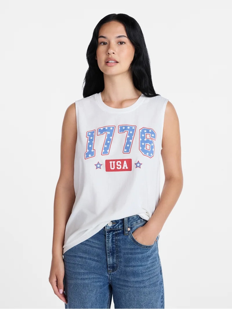 Americana Women's Seventy Six Stars Graphic Muscle Tank Top from Way to Celebrate, Sizes S-XXXL | Walmart (US)