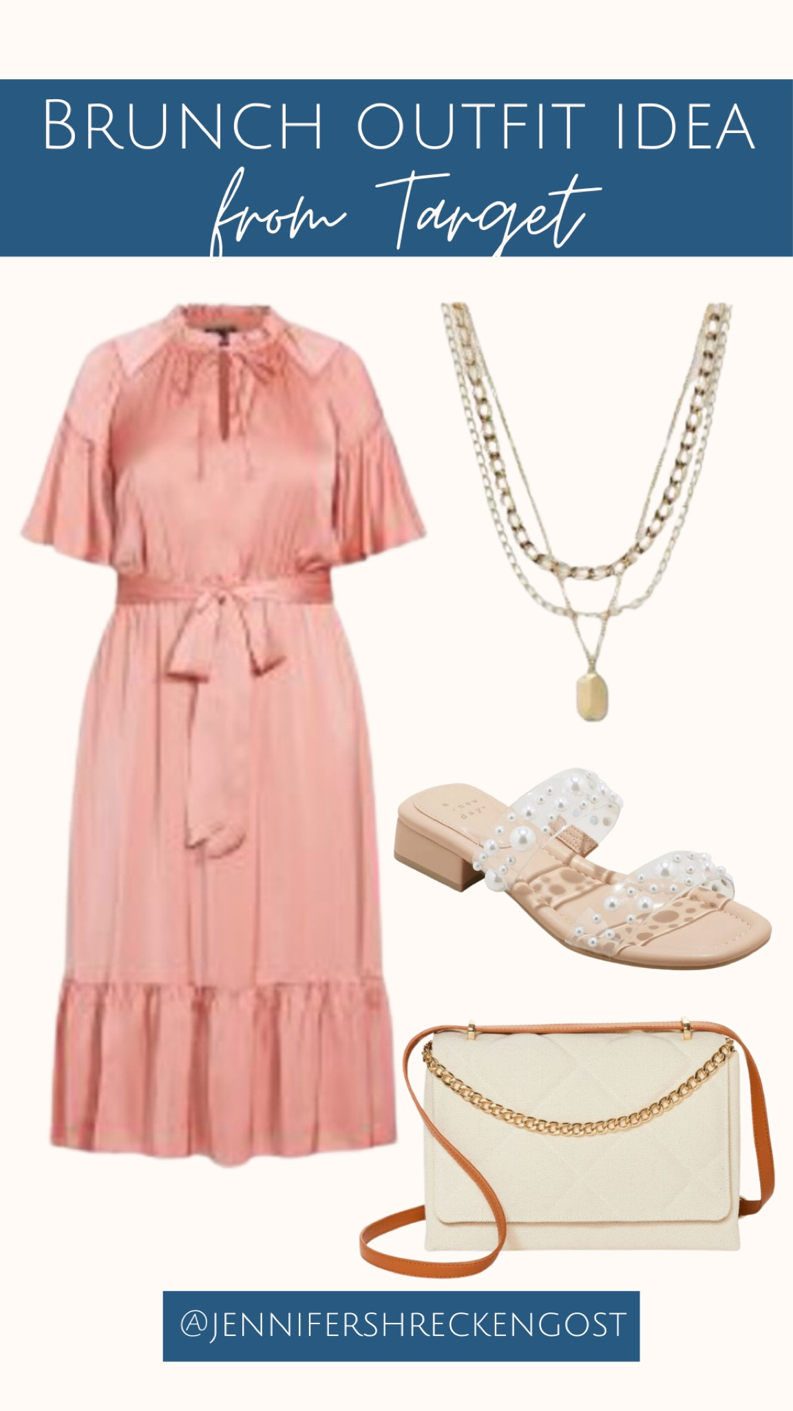Brunch outfit idea from Target! Items include a pale pink dress, a gold layered necklace, nude sandals and a cream clutch  

Target style, Target fashion, Target plus-size fashion, plus-size fashion finds, Mother’s Day brunch outfit inspo, brunch dress. 

#LTKFind #LTKstyletip #LTKSeasonal