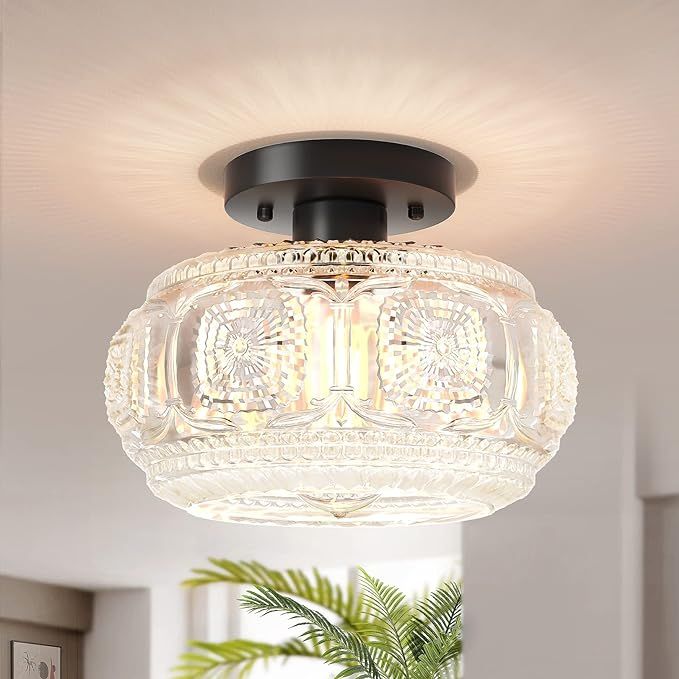 OYKYOHEI Semi Flush Mount Ceiling Light, Globe Glass Ceiling Light Fixture, Black Modern Lighting... | Amazon (US)