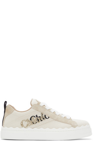 Chloé - Beige Canvas Embroidered Lauren Sneakers | SSENSE