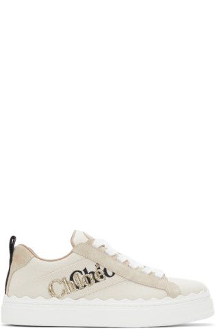 Chloé - Beige Canvas Embroidered Lauren Sneakers | SSENSE