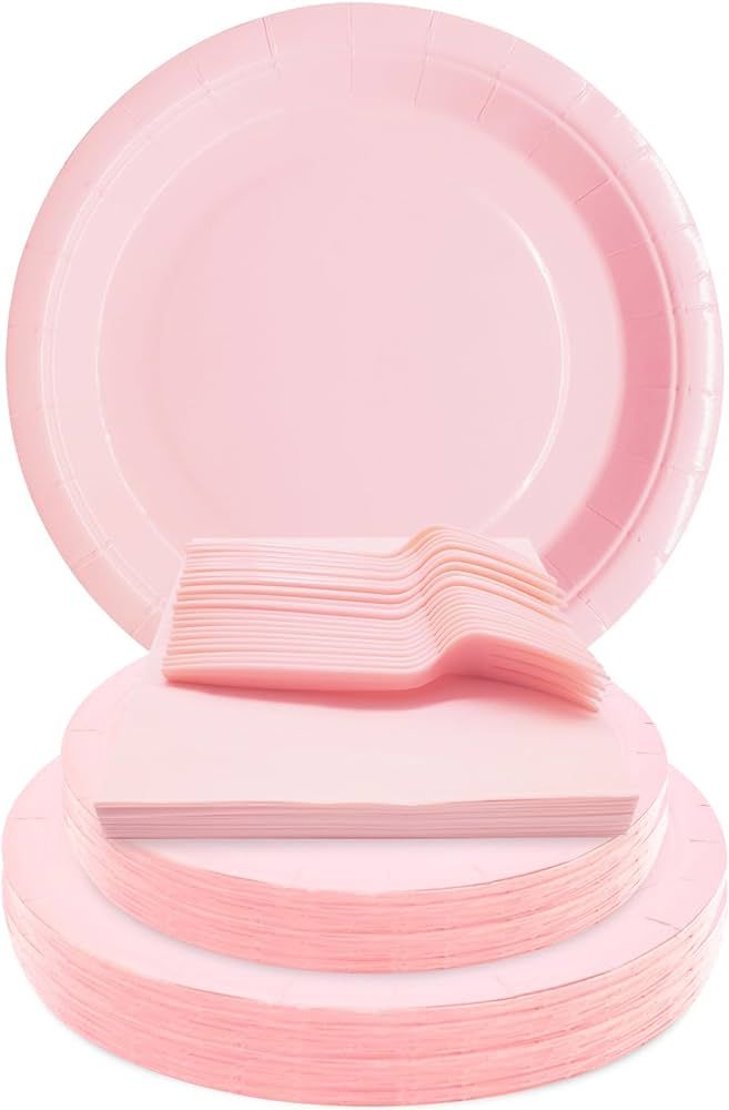 Pink Party Supplies Set Include Pink Paper Plates and Napkins,Severs 25 Guests Pink Party Plates,... | Amazon (US)