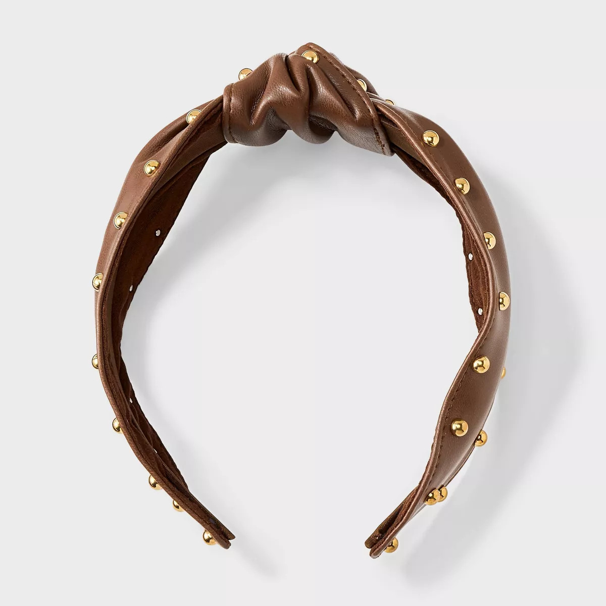 Faux Leather Top Knot with Studded Edge Headband - Universal Thread™ Brown | Target
