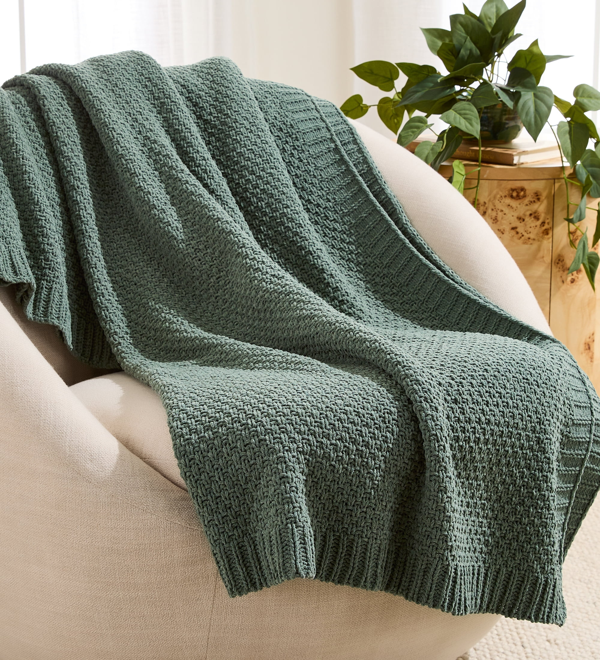 Better Homes & Gardens Chenille Knit Super Soft Oversized Throw Blanket, Green Ash | Walmart (US)