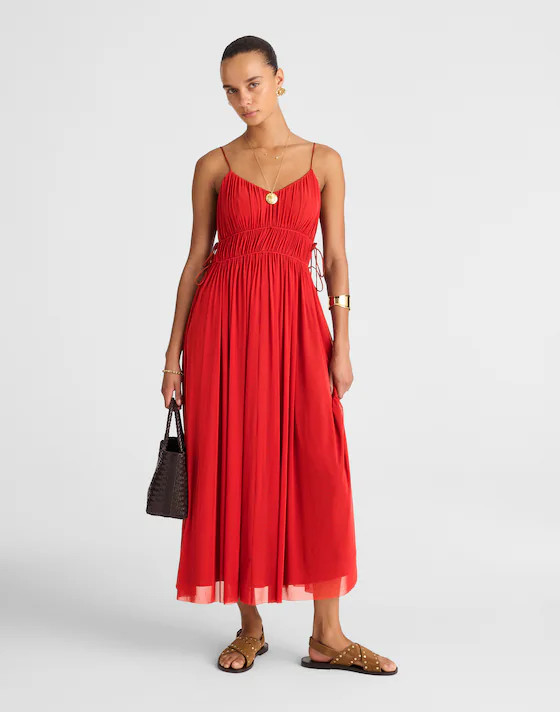 Gathered V-Neck Midi Dress | Madewell