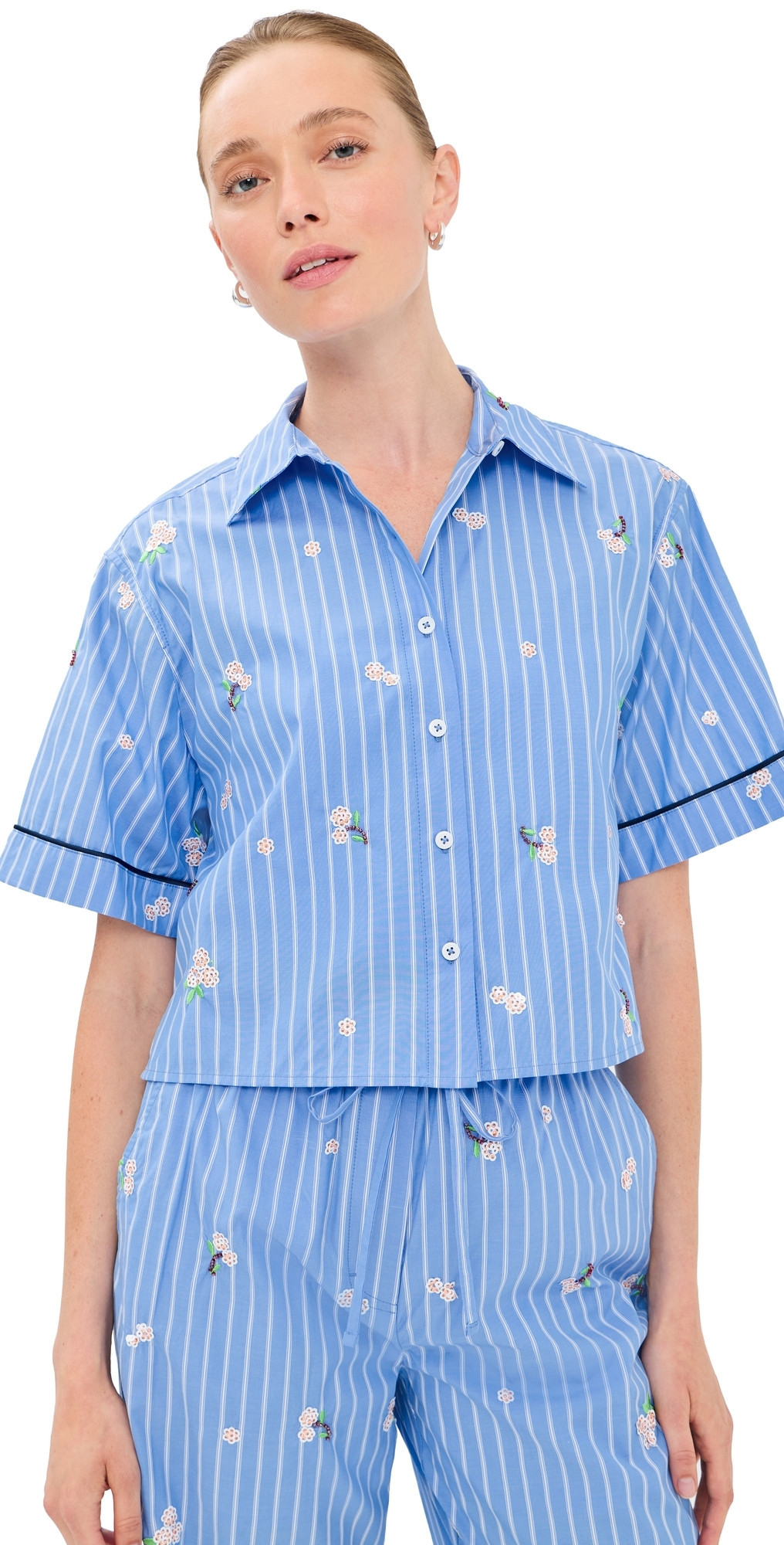 SIMKHAI Robinson Camp Shirt French Blue Stripe XS | Shopbop