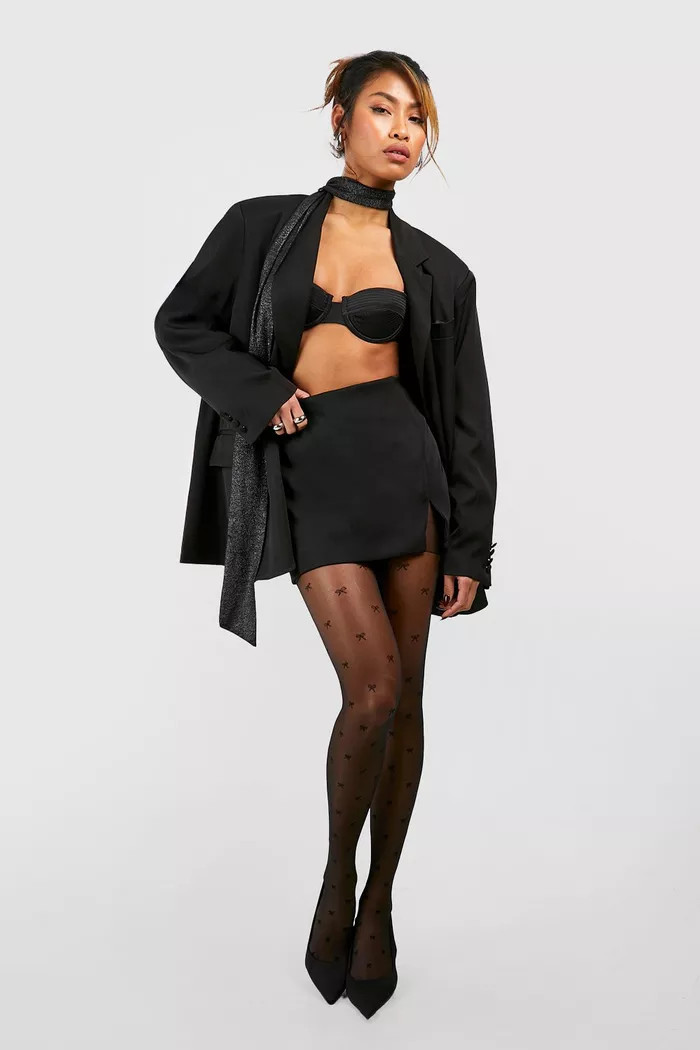 Mini Bow Detail Sheer Tights | boohoo (US & Canada)