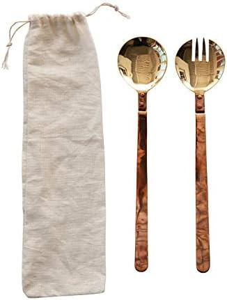 Creative Co-Op Brass Copper Handles in Drawstring Bag, Set of 2 Salad Servers, 11", Copper & Brass | Amazon (US)