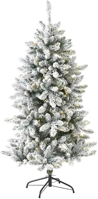 Lush Green Lighted Flocked Christmas Tree 5 Foot Tall | Pretty Hinged Snow-Frosted Branches with ... | Amazon (US)