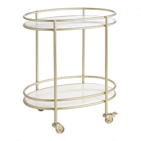 Champagne Gold Metal and White Marble Bar Cart | World Market