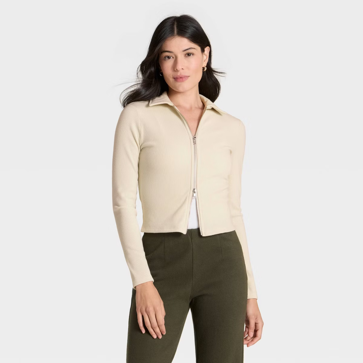 Women's Long Sleeve Brushed Ribbed Polo Zip-Up Jacket - A New Day™ | Target