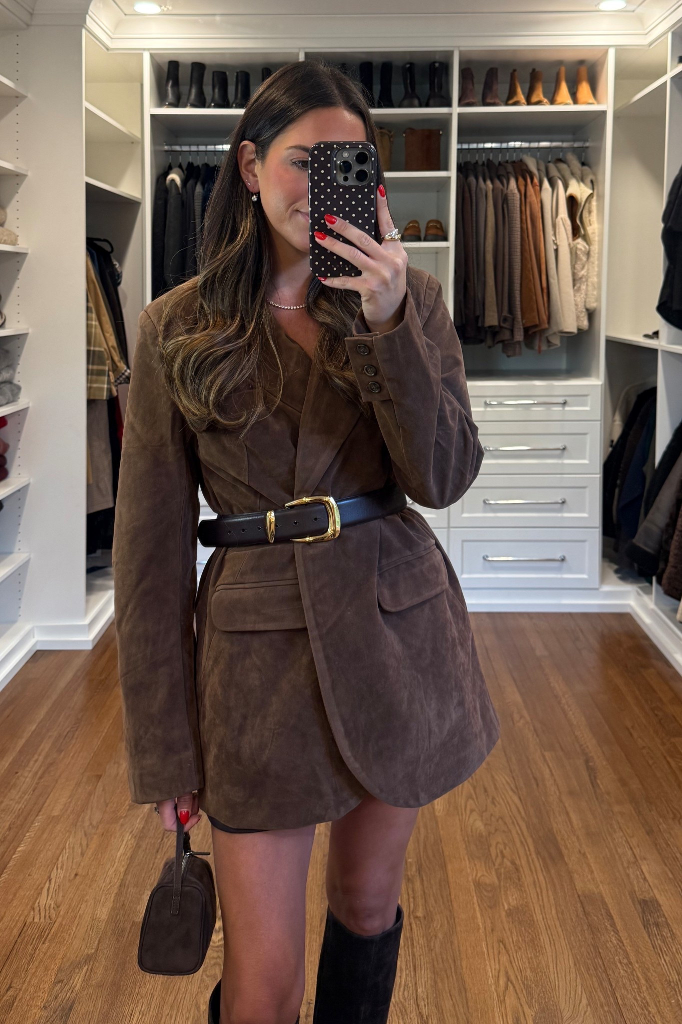 Xsmall blazer 
Xsmall belt
Xsmall skirt 

Fall outfit 
Suede 
Blazer 

#LTKSeasonal #LTKStyleTip #LTKSaleAlert