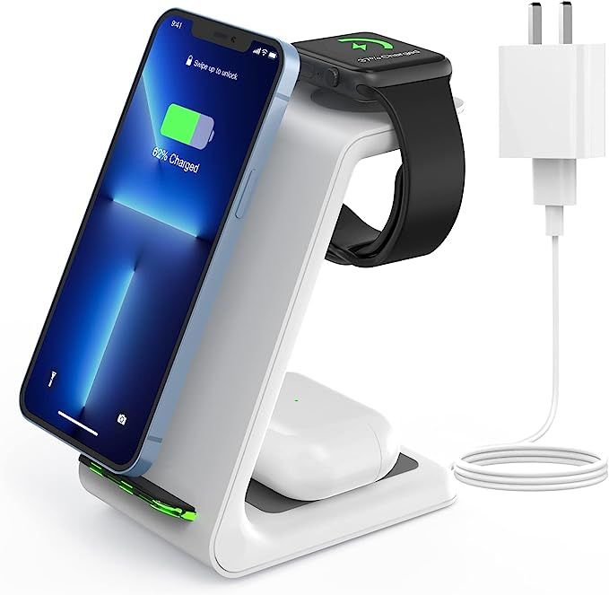 Wireless Charging Stand, GEEKERA 3 in 1 Wireless Charger Dock Station for Apple Watch 8 7 6 SE 5 ... | Amazon (US)