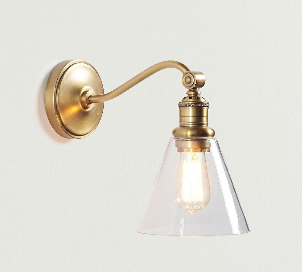 Flared Glass Curved Arm Sconce | Pottery Barn (US)