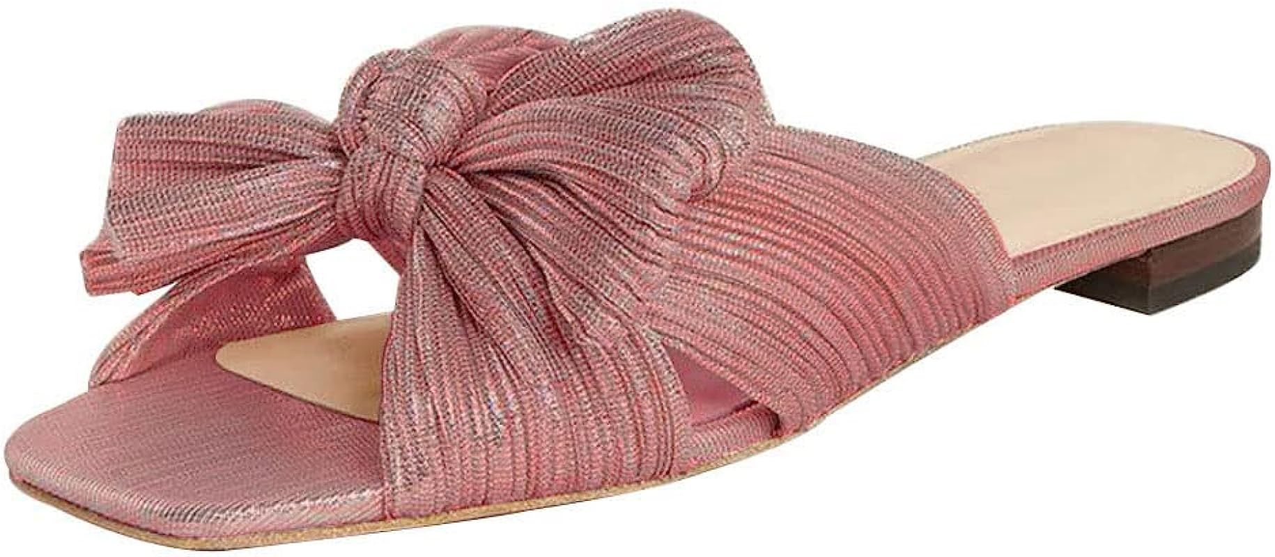 Tscoyuki Women's Flat Slide Pleated Bow Sandals, Slip On Open Toe Sandals Party Slippers Dress We... | Amazon (US)