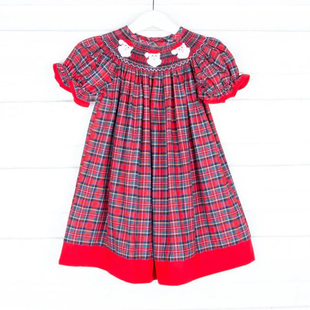 Smocked Santa Red Plaid Bishop Dress | Classic Whimsy