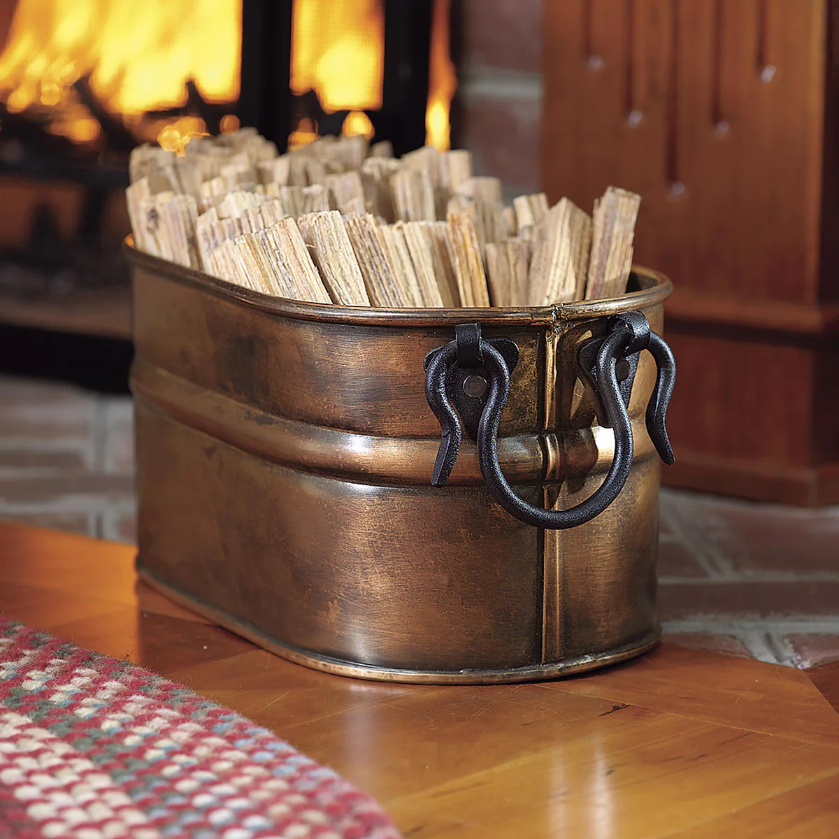 Small Metal Firewood Bucket w/Copper Finish | Plow & Hearth | Plow & Hearth