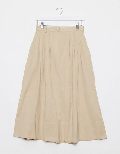 Pieces poplin midi skirt in beige | ASOS (Global)