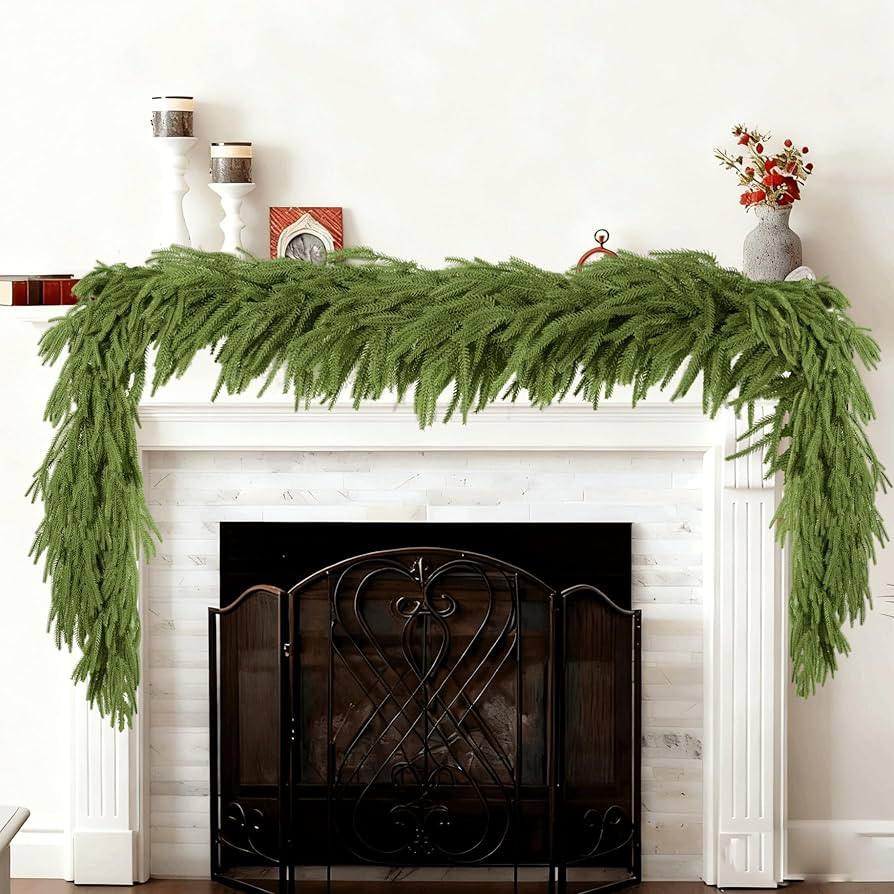 Christmas Garland 2Pcs 6ft Winter Artificial Norfolk Pine Garlands Real Touch Faux Greenery Garla... | Amazon (US)